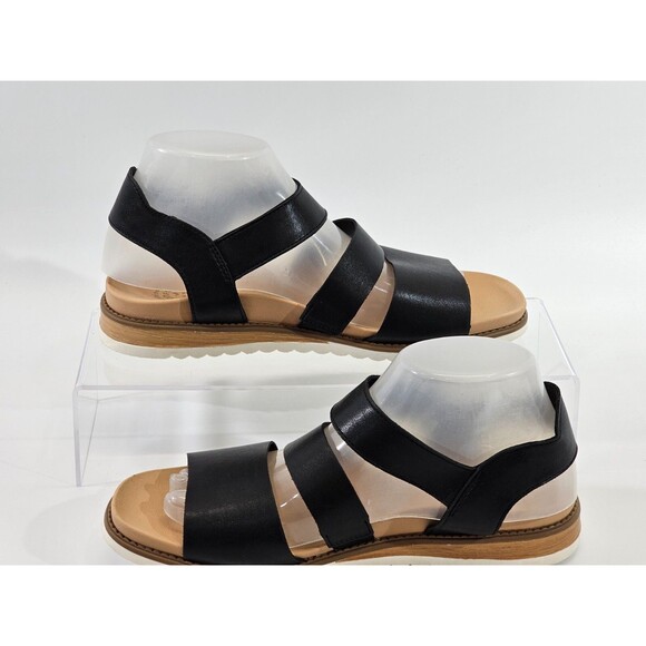 MW Women's 8 Dr. Scholl's Island Glow Sandal Black Faux Leather Strappy Shoes - Picture 2 of 9